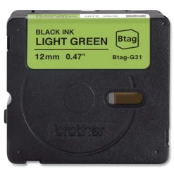 Brother P-Touch 0.47 in. x 13.1 ft. Genuine P-Touch BTAG Label Tapes - Black on Light Green