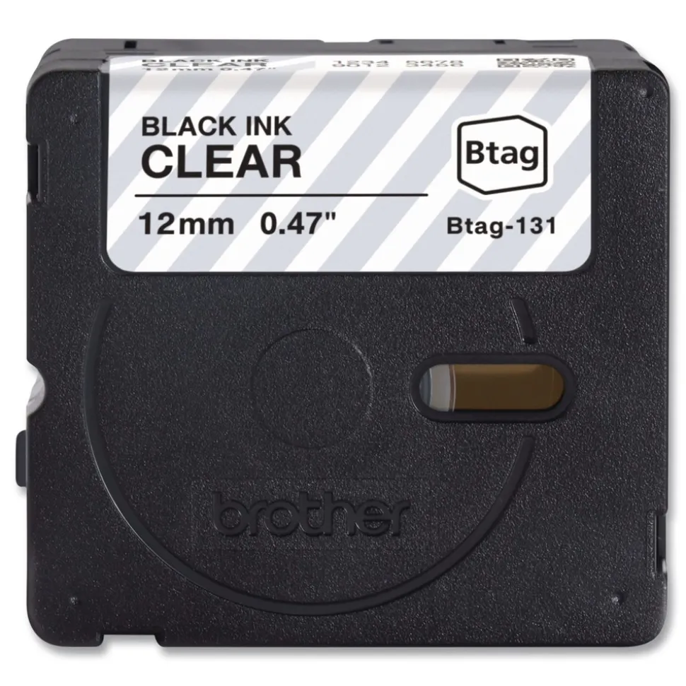 Brother P-Touch 0.47 in. x 13.1 ft. Genuine P-Touch BTAG Label Tapes - Black on Clear