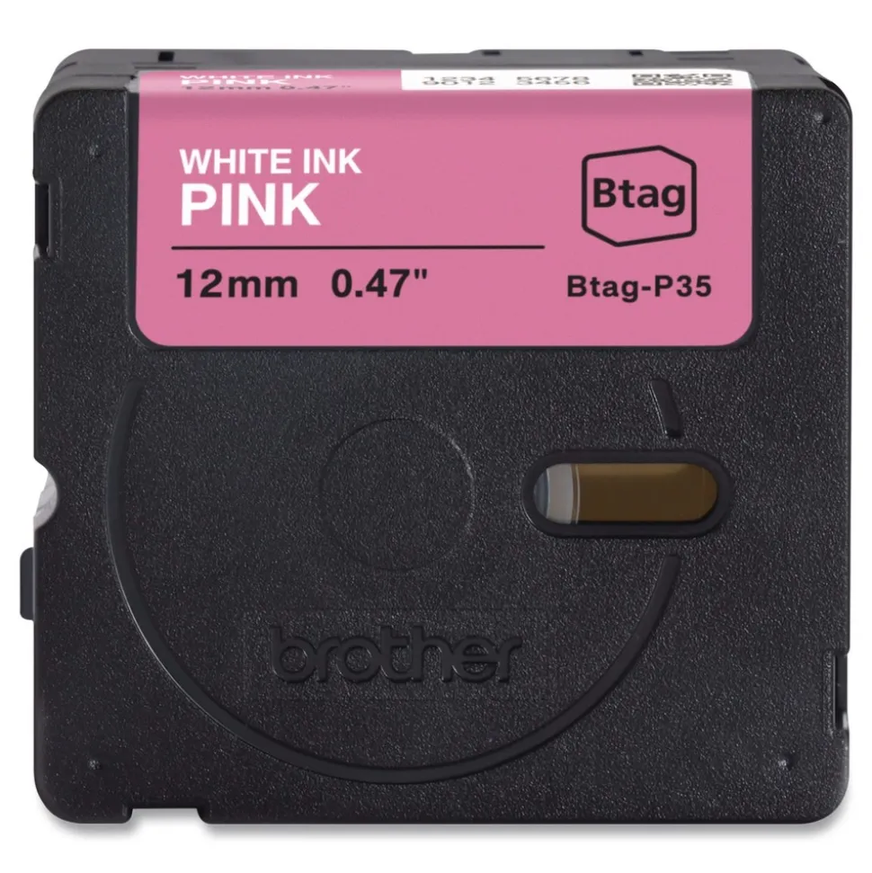 Brother P-Touch 0.47 in. x 13.1 ft. Genuine P-Touch BTAG Label Tapes - White on Pink