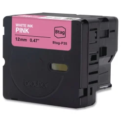 Brother P-Touch 0.47 in. x 13.1 ft. Genuine P-Touch BTAG Label Tapes - White on Pink