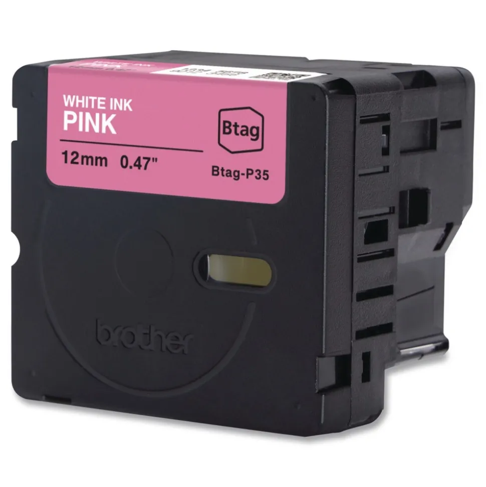 Brother P-Touch 0.47 in. x 13.1 ft. Genuine P-Touch BTAG Label Tapes - White on Pink