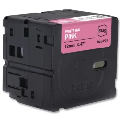 Brother P-Touch 0.47 in. x 13.1 ft. Genuine P-Touch BTAG Label Tapes - White on Pink