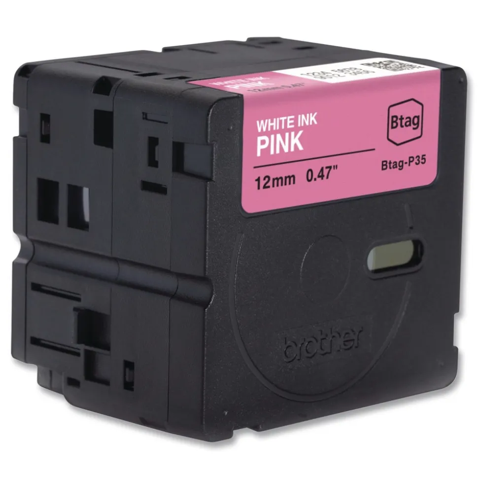 Brother P-Touch 0.47 in. x 13.1 ft. Genuine P-Touch BTAG Label Tapes - White on Pink