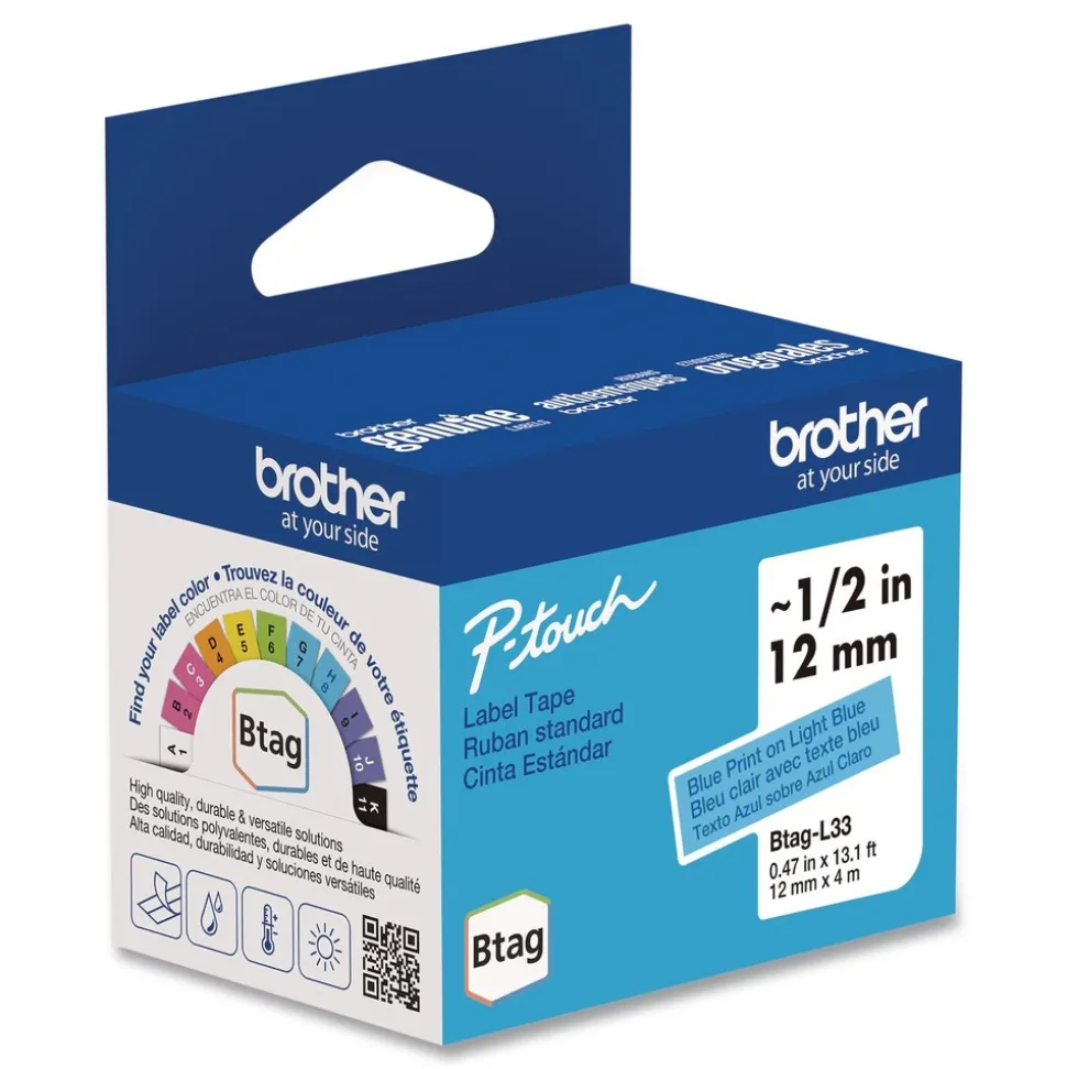 Brother P-Touch 0.47 in. x 13.1 ft. Genuine P-Touch BTAG Label Tapes - Blue on Light Blue