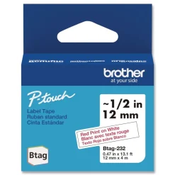 Brother P-Touch 0.47 in. x 13.1 ft. Genuine P-Touch BTAG Label Tapes - Red on White