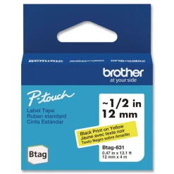Brother P-Touch 0.47 in. x 13.1 ft. Genuine P-Touch BTAG Label Tapes - Black on Yellow
