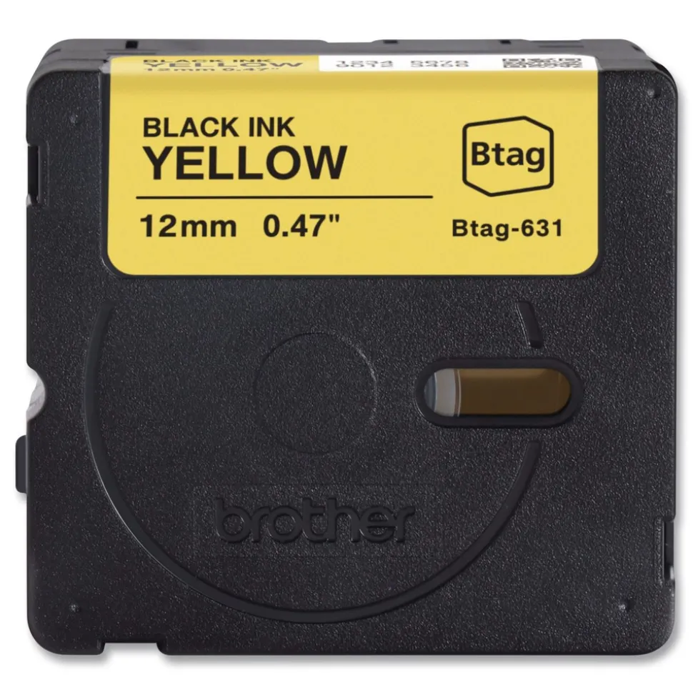Brother P-Touch 0.47 in. x 13.1 ft. Genuine P-Touch BTAG Label Tapes - Black on Yellow