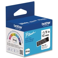 Brother P-Touch 0.47 in. x 13.1 ft. Genuine P-Touch BTAG Label Tapes - White on Black