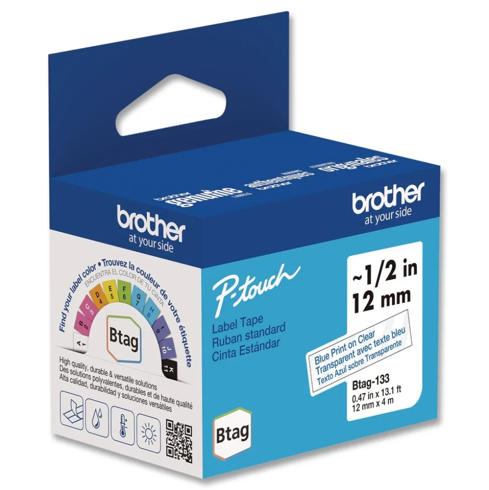 Brother P-Touch 0.47 in. x 13.1 ft. Genuine P-Touch BTAG Label Tapes - Blue on Clear