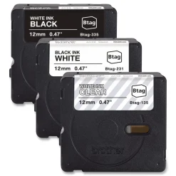Brother P-Touch 0.47 in. x 13.1 ft. Genuine P-Touch BTAG Label Tapes - White on Clear, Black on White, White on Black