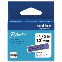 Brother P-Touch 0.47 in. x 13.1 ft. Genuine P-Touch BTAG Label Tapes - Black on Purple