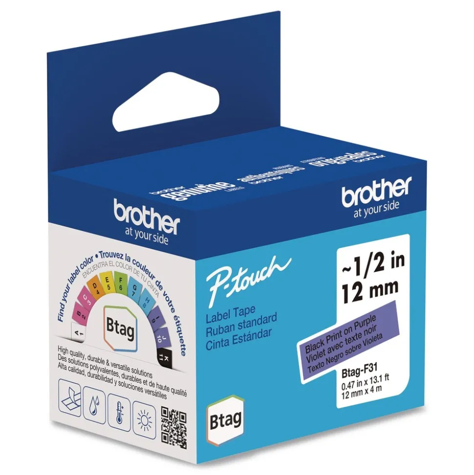 Brother P-Touch 0.47 in. x 13.1 ft. Genuine P-Touch BTAG Label Tapes - Black on Purple