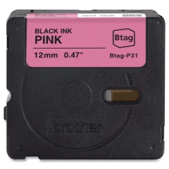 Brother P-Touch 0.47 in. x 13.1 ft. Genuine P-Touch BTAG Label Tapes - Black on Pink