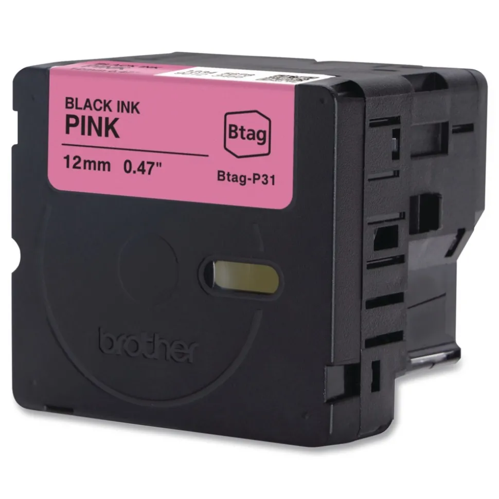Brother P-Touch 0.47 in. x 13.1 ft. Genuine P-Touch BTAG Label Tapes - Black on Pink