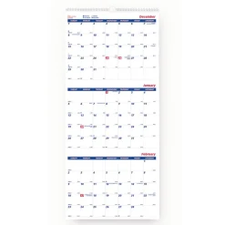 Brownline 14-Month: Dec 2025 to Jan 2027 12.25 in. x 27 in. Three-Month Wall Calendar - White/Blue Sheets