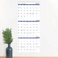 Brownline 14-Month: Dec 2025 to Jan 2027 12.25 in. x 27 in. Three-Month Wall Calendar - White/Blue Sheets