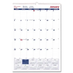 Brownline 12-Month (Jan to Dec): 2026 12 in. x 17 in. One Month Per Page Twin-Wirebound Wall Calendar - White/Blue Sheets