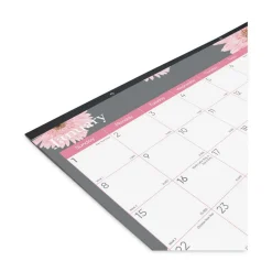 Brownline 12-Month (Jan to Dec): 2026 22 in. x 17 in. Pink Daisy Artwork Monthly Desk Pad Calendar - Pink/White Sheets, Black Binding