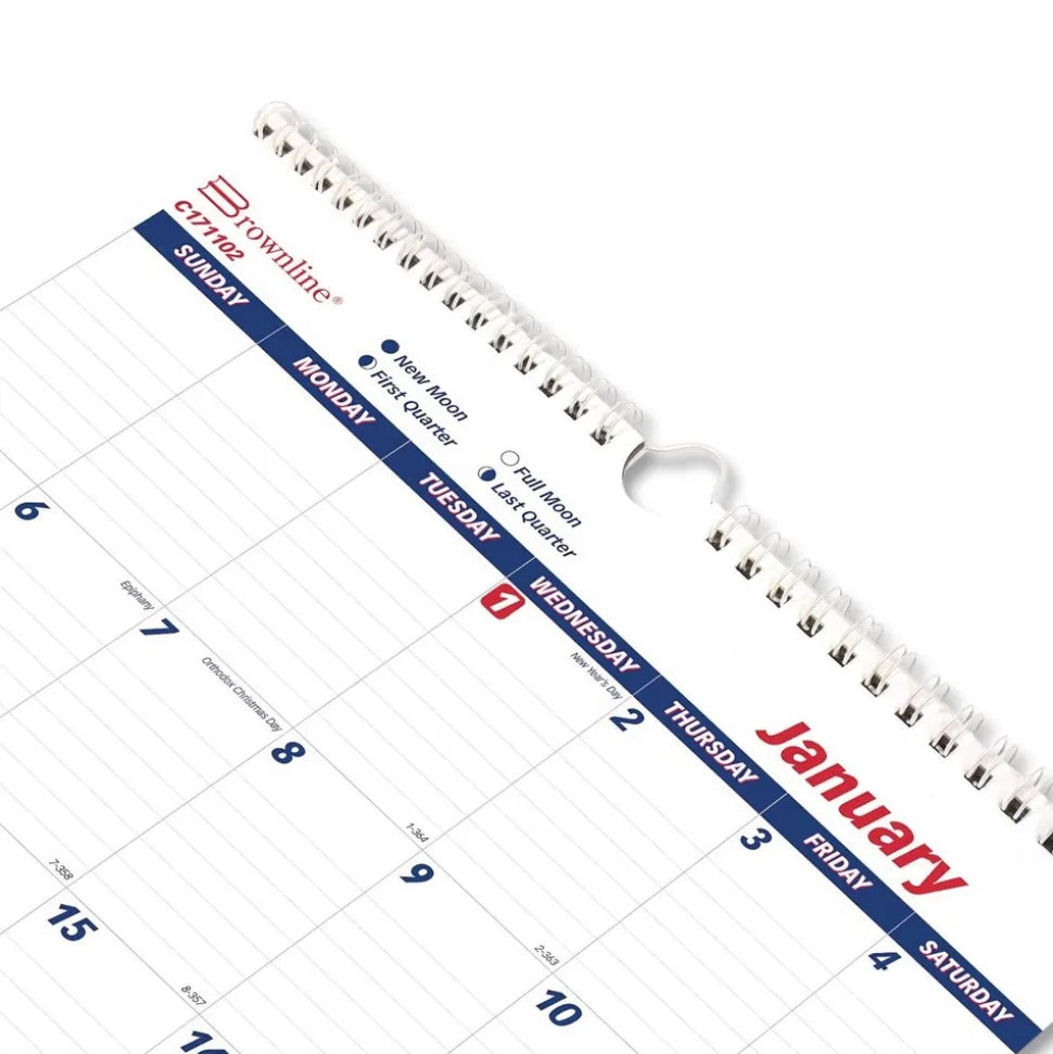 Brownline 12-Month (Jan to Dec): 2026 8 in. x 11 in. One Month Per Page Twin-Wirebound Wall Calendar - White/Blue Sheets
