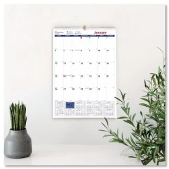 Brownline 12-Month (Jan to Dec): 2026 8 in. x 11 in. One Month Per Page Twin-Wirebound Wall Calendar - White/Blue Sheets