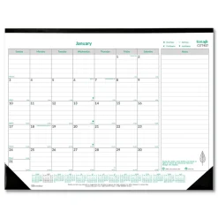 Brownline 12-Month (Jan-Dec): 2026 22 in. x 17 in. EcoLogix Artwork Monthly Desk Pad Calendar - White/Green Sheets, Black Binding/Corners