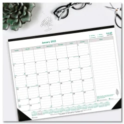 Brownline 12-Month (Jan-Dec): 2026 22 in. x 17 in. EcoLogix Artwork Monthly Desk Pad Calendar - White/Green Sheets, Black Binding/Corners