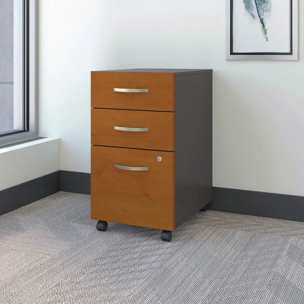 Bush 15.75 in. x 20.25 in. x 27.88 in. Series C 3-Drawers Box/Box/File Legal/Letter/A4/A5 Mobile Left/Right Pedestal File - Cherry/Gray