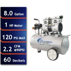 California Air Tools 8010 1 HP 8 Gallon Ultra Quiet and Oil-Free Steel Tank Wheelbarrow Air Compressor