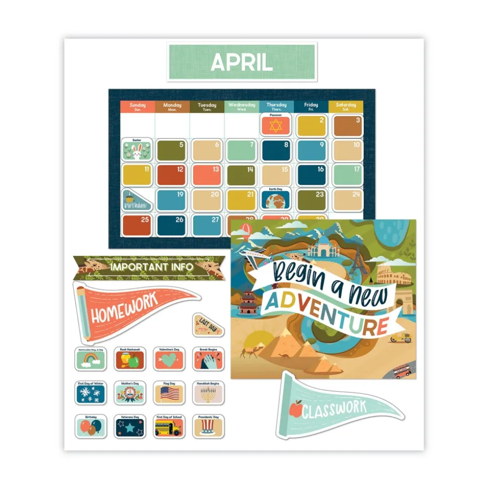 Carson-Dellosa 123-Piece 23 in. x 13 in. Let's Explore Calendar Bulletin Board Set - Multicolor