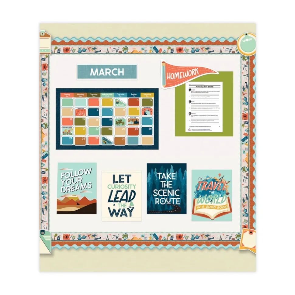 Carson-Dellosa 123-Piece 23 in. x 13 in. Let's Explore Calendar Bulletin Board Set - Multicolor