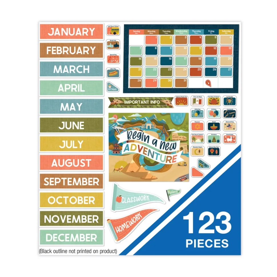 Carson-Dellosa 123-Piece 23 in. x 13 in. Let's Explore Calendar Bulletin Board Set - Multicolor