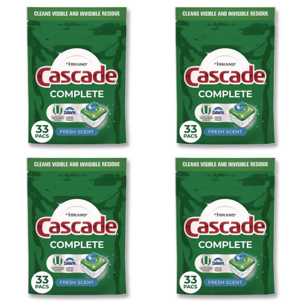 Cascade Complete ActionPacs, Fresh Scent, 17.6 oz Bag, 33 Pacs/Bag, 4 Bags/Carton