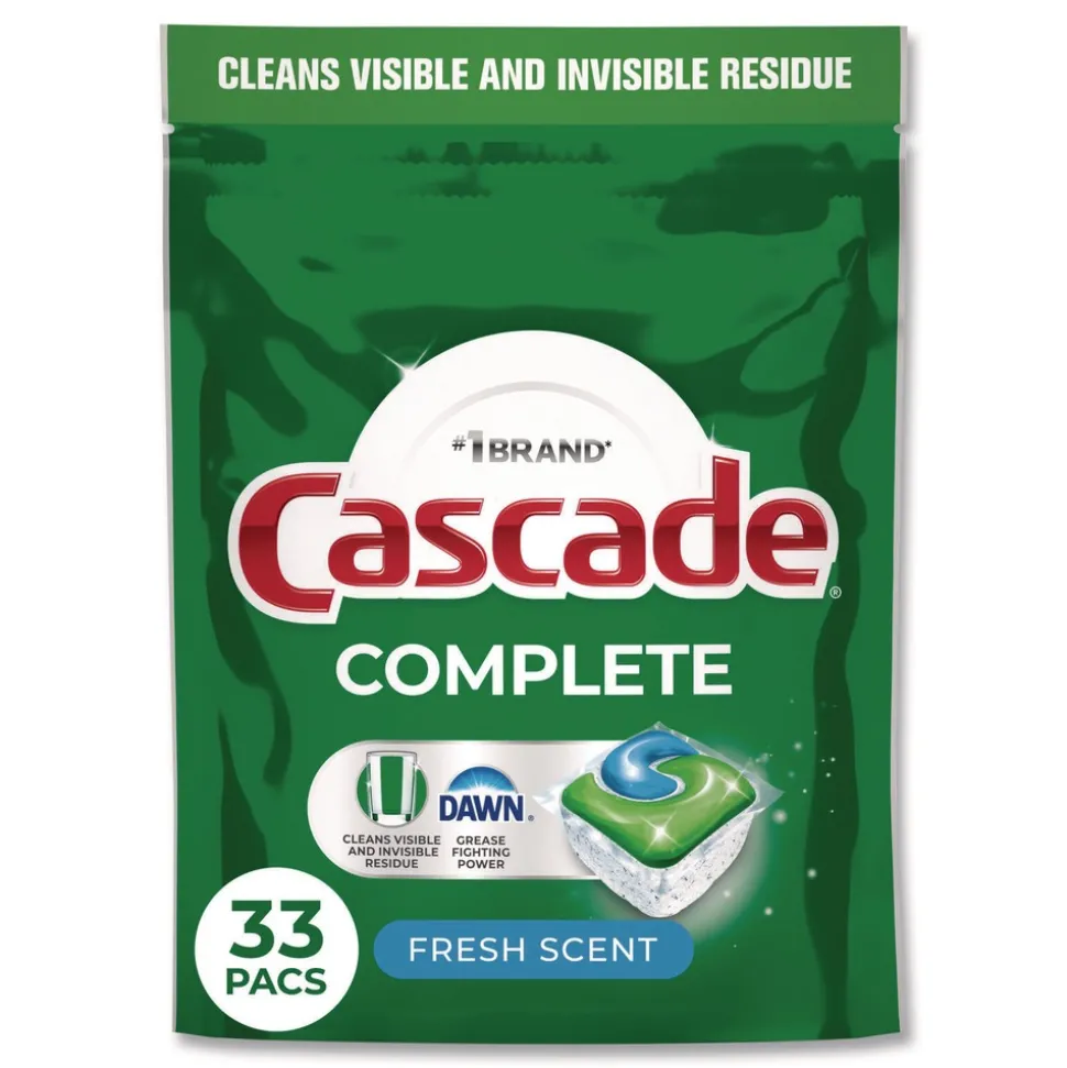 Cascade Complete ActionPacs, Fresh Scent, 17.6 oz Bag, 33 Pacs/Bag, 4 Bags/Carton