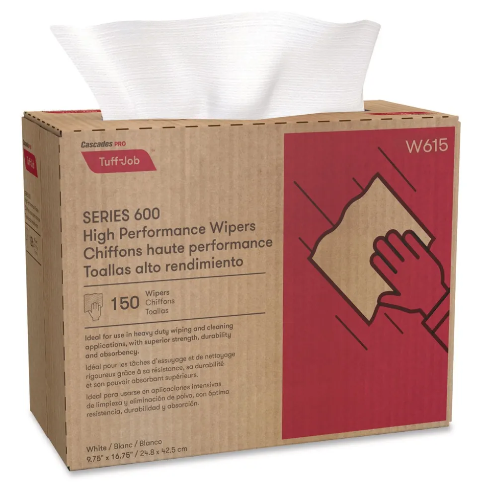 Cascades PRO 9.75 in. x 16.75 in. 1-Ply Tuff-Job Spunlace Towels - White (6 Boxes/Carton)