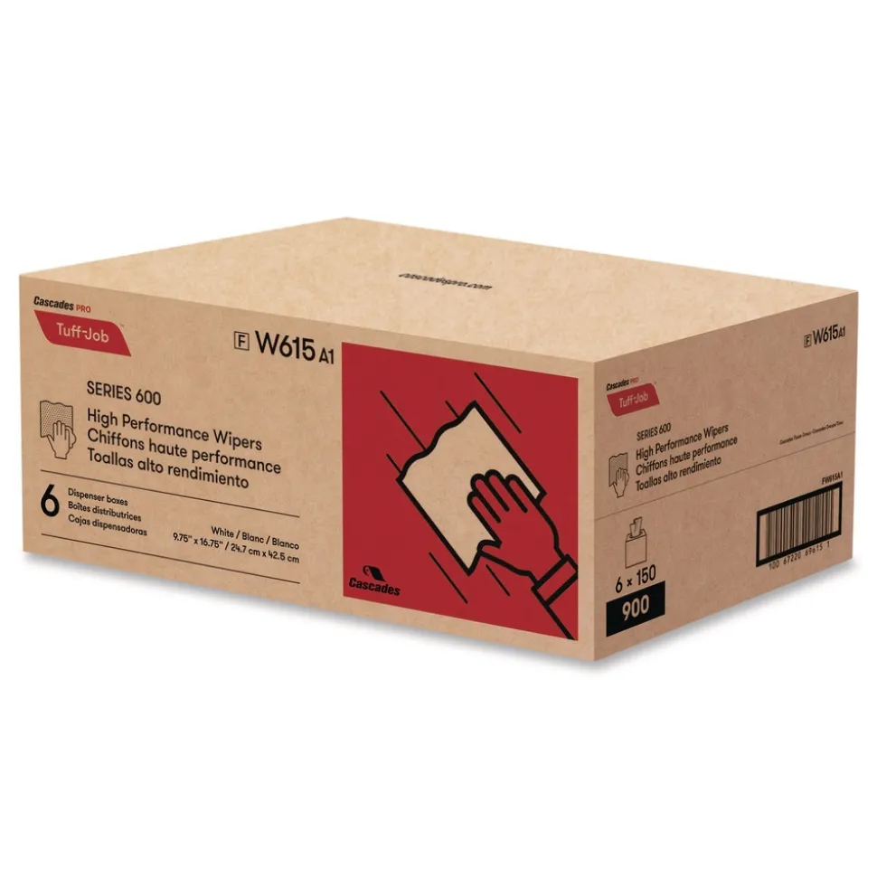 Cascades PRO 9.75 in. x 16.75 in. 1-Ply Tuff-Job Spunlace Towels - White (6 Boxes/Carton)