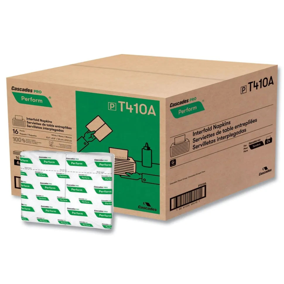 Cascades PRO 6.5 in. x 4.25 in. 1-Ply Perform Interfold Napkins - White (6016/Carton)