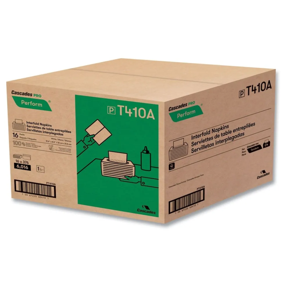 Cascades PRO 6.5 in. x 4.25 in. 1-Ply Perform Interfold Napkins - White (6016/Carton)