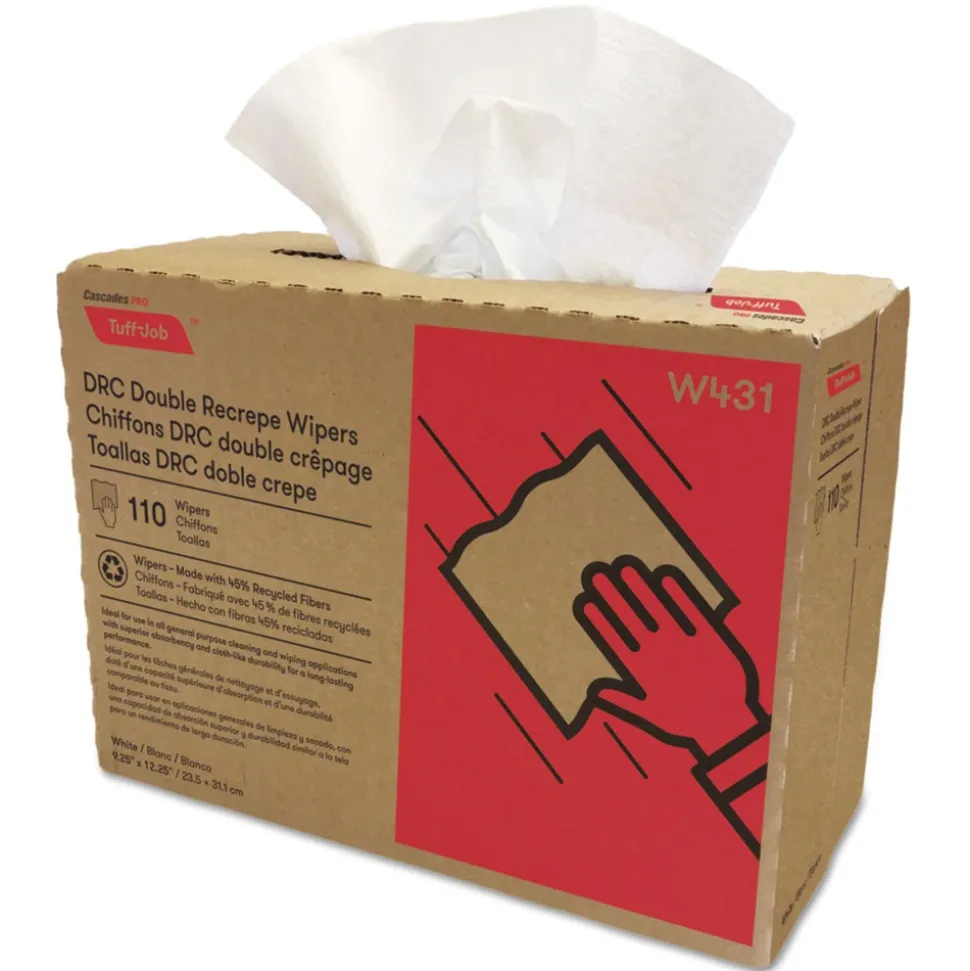 Cascades PRO 9.25 in. x 12.5 in. Tuff-Job Double Recrepe Wipers - White (12/Carton)