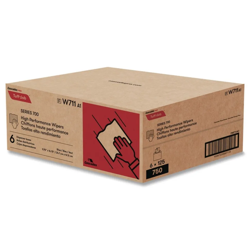 Cascades PRO 9.75 in. x 16.75 in. Tuff-Job S700 High Performance Wipers - Blue (6 Boxes/Carton)