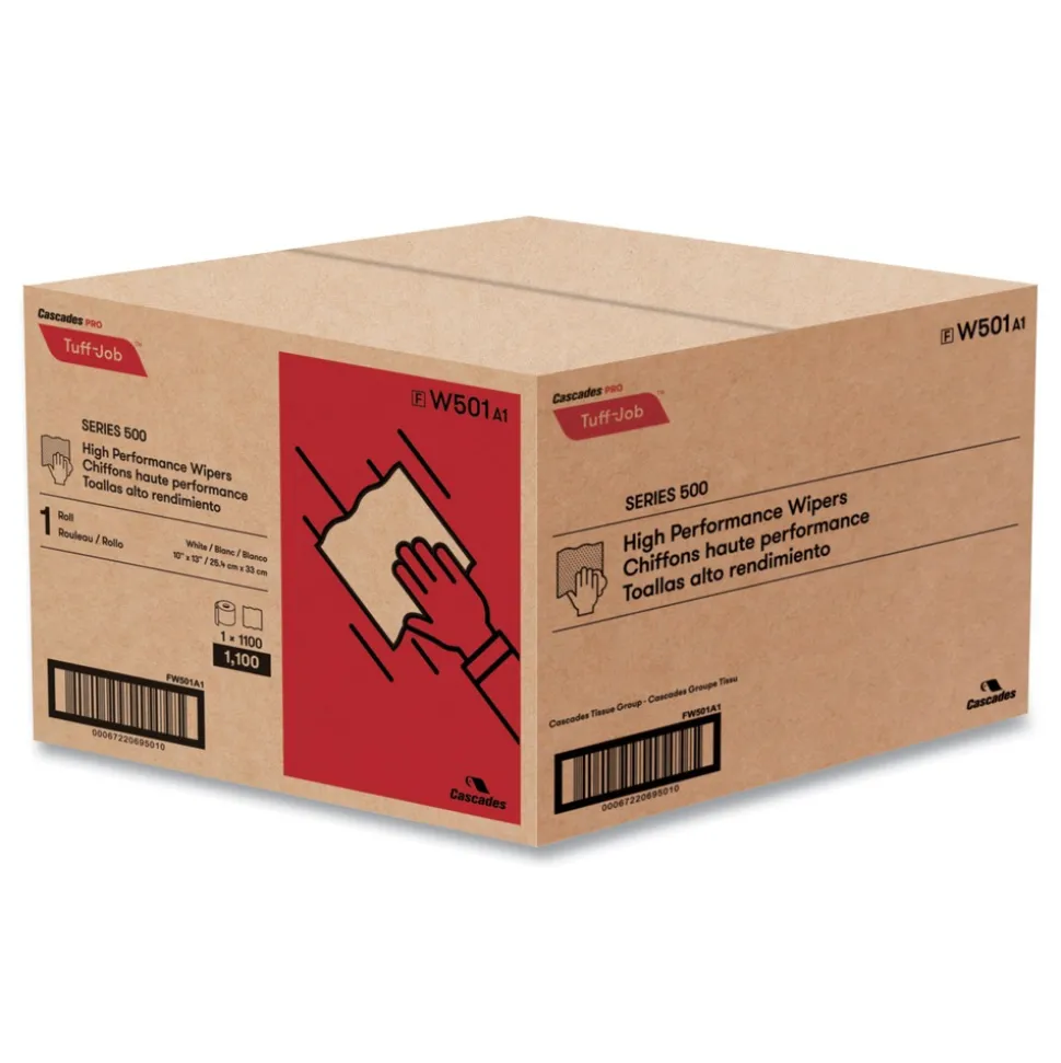 Cascades PRO 10 in. x 13 in. Tuff-Job S500 High Performance Wipers - White (1 Roll/Carton)