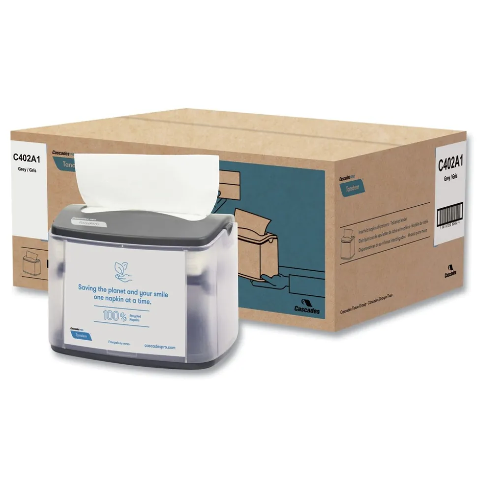 Cascades PRO C402 6.1 in. x 8.16 in. x 6.3 in. Tandem Tabletop Napkin Dispenser - Gray (4/Carton)
