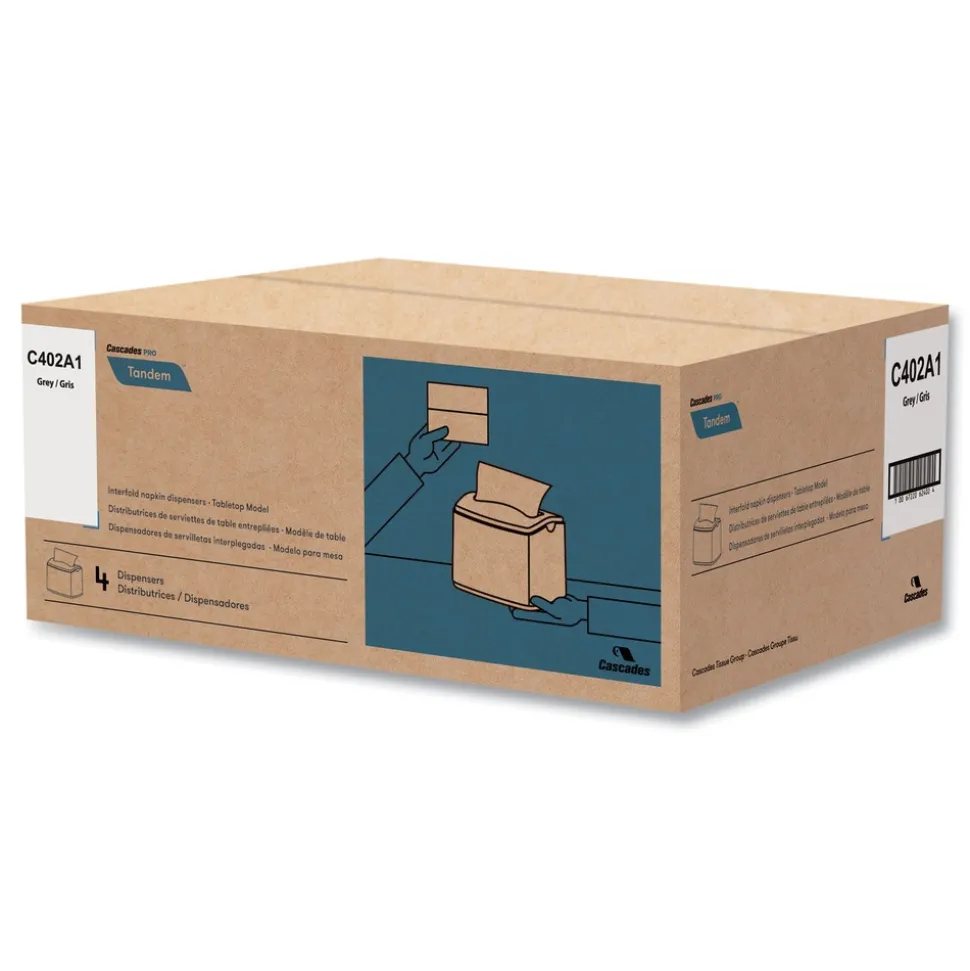 Cascades PRO C402 6.1 in. x 8.16 in. x 6.3 in. Tandem Tabletop Napkin Dispenser - Gray (4/Carton)