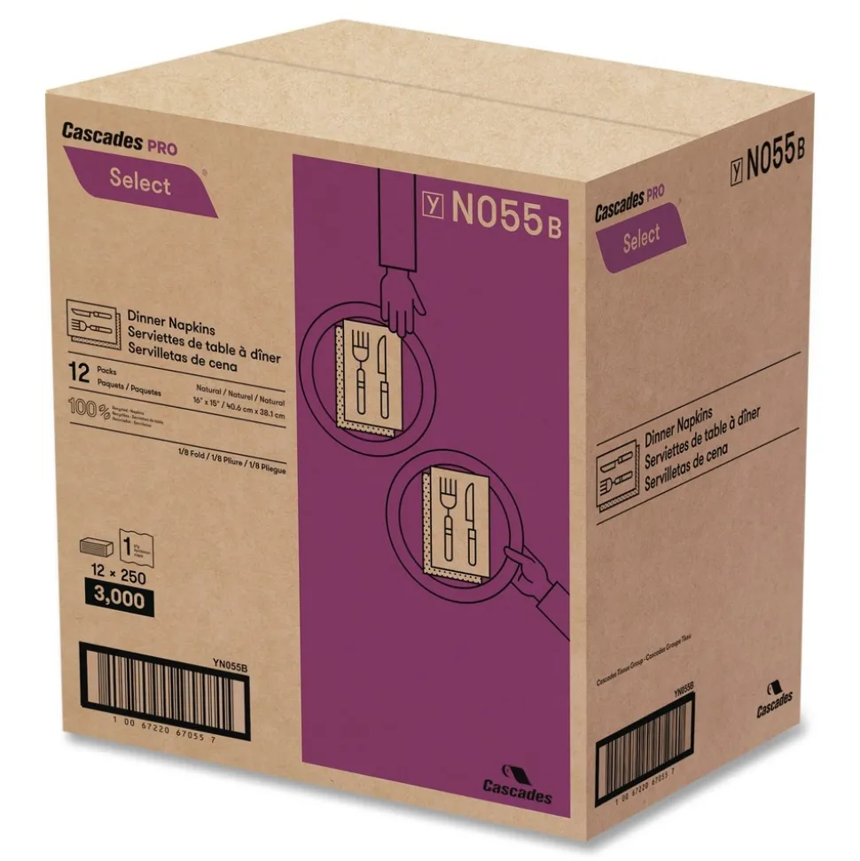 Cascades PRO N055 16 in. x 15.5 in. 1-Ply Select Dinner Napkins - Natural (12 Packs/Carton)