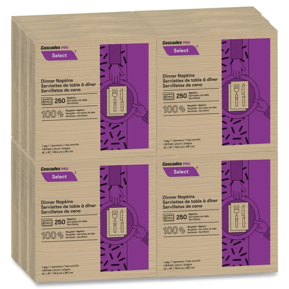 Cascades PRO N055 16 in. x 15.5 in. 1-Ply Select Dinner Napkins - Natural (12 Packs/Carton)