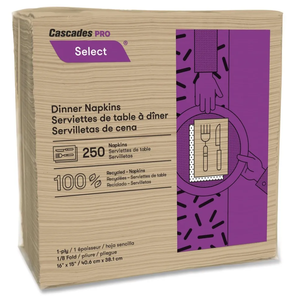 Cascades PRO N055 16 in. x 15.5 in. 1-Ply Select Dinner Napkins - Natural (12 Packs/Carton)