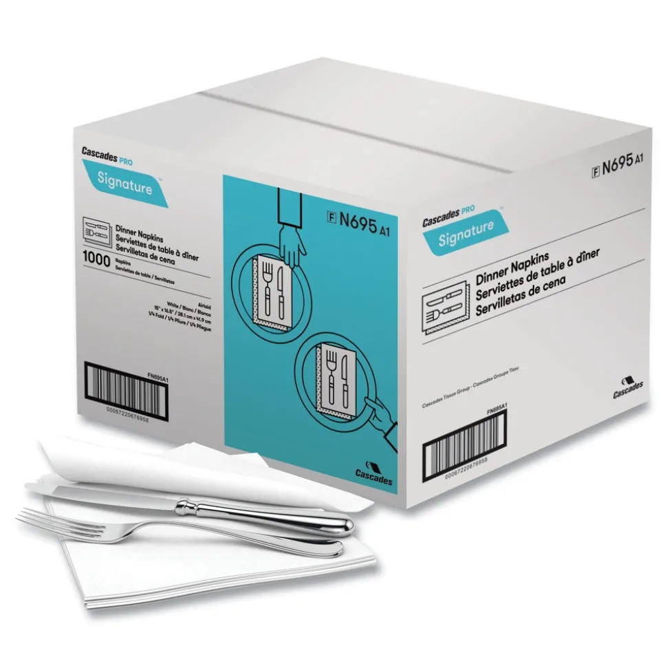 Cascades PRO N695 15 in. x 16.5 in. 1-Ply Signature Airlaid Dinner Napkins/Guest Hand Towels (1000/Carton)