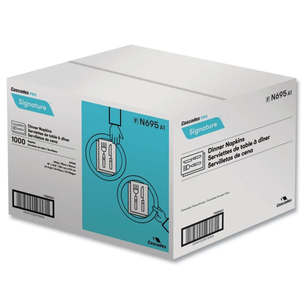 Cascades PRO N695 15 in. x 16.5 in. 1-Ply Signature Airlaid Dinner Napkins/Guest Hand Towels (1000/Carton)