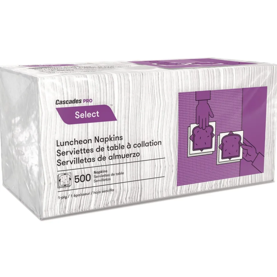 Cascades PRO N020 12 in. x 12 in. 1 Ply Select Luncheon Napkins - White (6000/Carton)