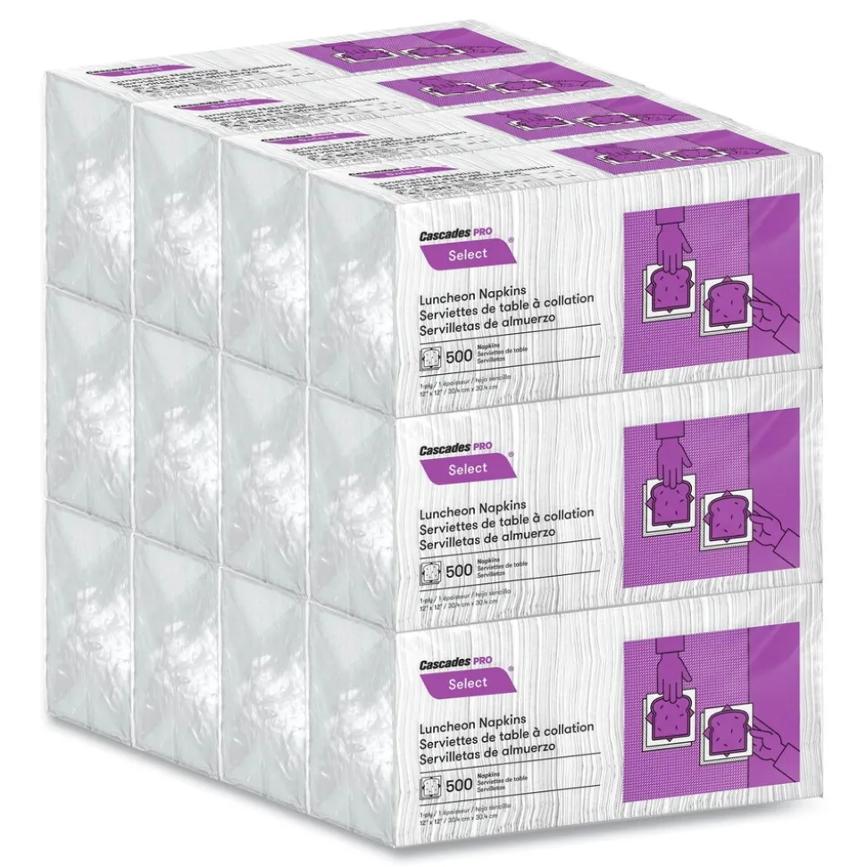 Cascades PRO N020 12 in. x 12 in. 1 Ply Select Luncheon Napkins - White (6000/Carton)