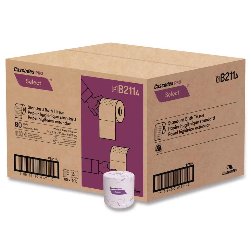 Cascades PRO 2-Ply Septic Safe Select Standard Bath Tissue - White (80 Rolls/Carton)
